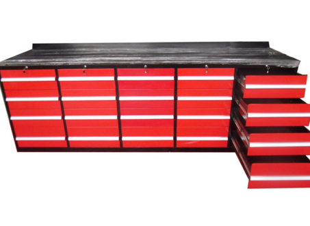 10ft red 20 drawer metal  workbench